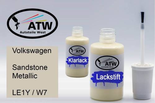 Volkswagen, Sandstone Metallic, LE1Y / W7: 20ml Lackstift + 20ml Klarlack - Set, von ATW Autoteile West.